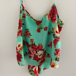 flowy floral tank top, semi open back